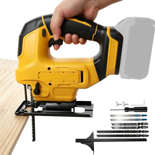 Batteridriven sticksåg för DeWalt 18–20 V batterier (utan batteri), 720 W borstlös elektrisk pendelsticksåg, steglös varvtalsreglering, ±45° gervinkel, inkl. 6 T skaft sågblad