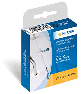 HERMA 5899 Verstärkungsringe auf Rolle, 500 Stück, Ø 12 mm, selbstklebend, reißfeste Lochverstärker Ringlochverstärker, matt, blanko Ringverstärker Lochverstärkungsringe in Spenderbox, transparent