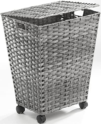 Kobolo Wäschebehälter mit Rollen aus grauem Polyrattan