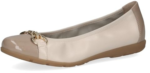 CAPRICE Damballerinaskor av läder med lack, Krämkam, 40 EU