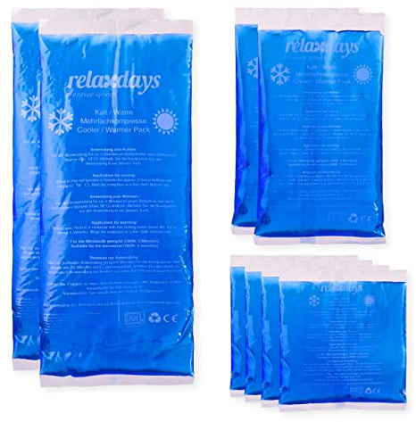 Relaxdays Kühlpads Gel im 8er Set, Erste Hilfe, wiederverwendbar, 3 Größen, Kalt-Warm Mehrfachkompressen Sport, blau