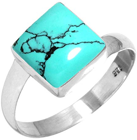 Boho Handgefertigter Schmuck Natürlicher Edelstein Achat, Lapislazuli, Granat, Türkis Quadrat Echter 925 Sterling Silber Ring für Frauen