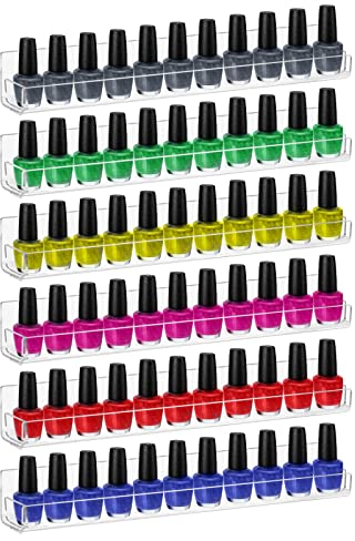 Deczer Acryl-Nagellackregal, Wandmontage, 38 x 4 x 5 cm, 6 Stück, Nagellack-Organizer für 90 Flaschen, transparenter Acryl-Organizer