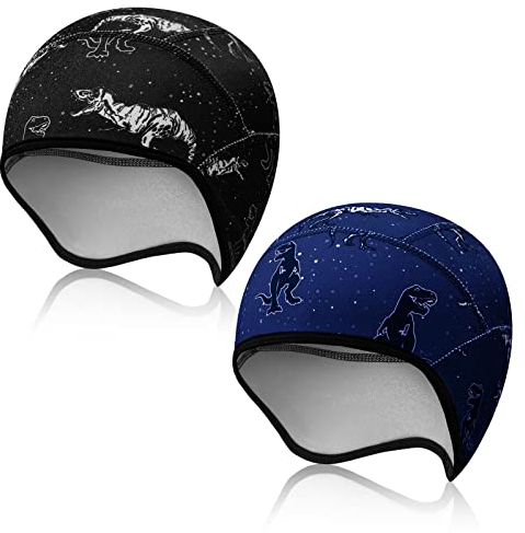 Sintege 2 Stück Kinder Helmmütze Kinder Fahrradmütze Süß Helm Unterziehmütze für Junge Mädchen Warme Radmütze Wintermütze für Skifahren Fahrradfahren Reiten Outdoor Sportarten (Dinosaurier)