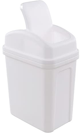 Fiazony 2 Gallon Plastic Samll Swing Top Trash Can, Swing Lid Waste Can, White