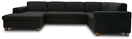 DOMO. collection Wohnlandschaft Sugar, Sofa Schlaffunktion und Stauraum, Couch, Polstergarnitur, Moderne U-Form, 162 x 333 x 199 cm, anthrazit