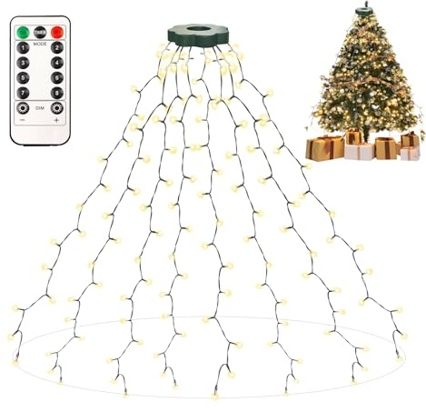 BeauFIvv Christbaumbeleuchtung, 200er LED Überwurf Lichterkette, 2M Weihnachtsbaum Lichterkette Mit Acht Modelle für Innen Außen (Warmweiß)