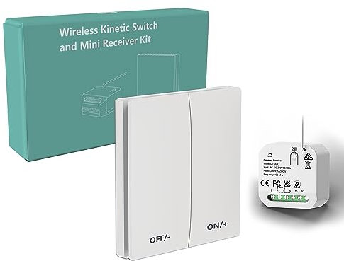 LED Dimmer Switch, Wireless Kinetic Switch Remote Control No WiFi No APP Trailing Edge Triac Dimmer Switches for Dimmable LED/Halogen/Incandescent Lights, Fireproof and IP65 waterproof