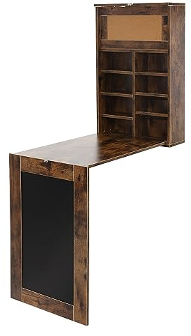 ML-Design Scrivania Pieghevole da Parete Marrone in MDF Tavolo Ribaltabile Sospeso a Muro con Lavagna 8 Scomparti e Bacheca Scrivania Salvaspazio Multifunzione con Scaffali per Casa e Ufficio