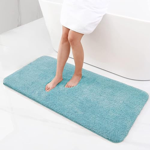 smiry Microfiber Bath Mat 60 x 120 cm, Non-Slip Super Absorbent Bathroom Mat, Extra Soft Machine Wash and Dry, Non-Shedding Long Bath Runner For Bathroom, Spa Blue