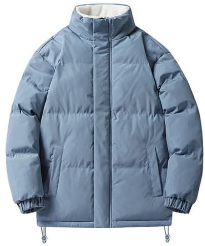 WESBR Baumwolle Jacke Herren Casual Stehkragen Kältejacke Herren Basic Einfarbig Gefütterte Jacke Herren Einfachheit Winterjacke Plus Fleece Herren C-Blue1 L