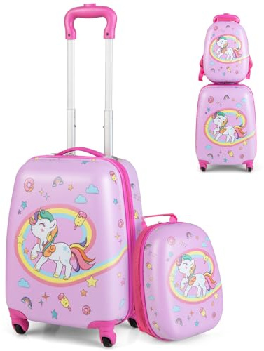 SOARS Kinderkoffer & Rucksack, Kindertrolley mit Rollen & verstellbarem Griff, Koffer Set, Kindergepäck, Reisekoffer Kinder Jungen & Mädchen, für Spielzeug, Kleidung (Einhorn E, 12+16)