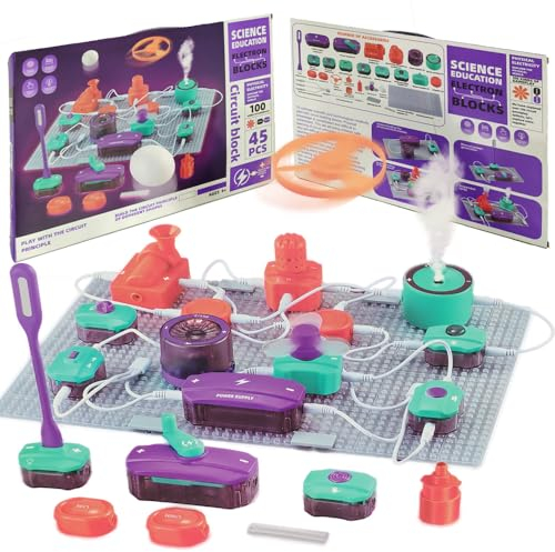 Elektronik Schaltungen Set mit 45 Schaltkreisblöcke, 101 Experimenten Lernen Elektrizität, DIY Elektronik Exploration Kit, Physik Wissenschaft Schaltungen Spielzeug, STEM Lernspielzeug für Alter 3+