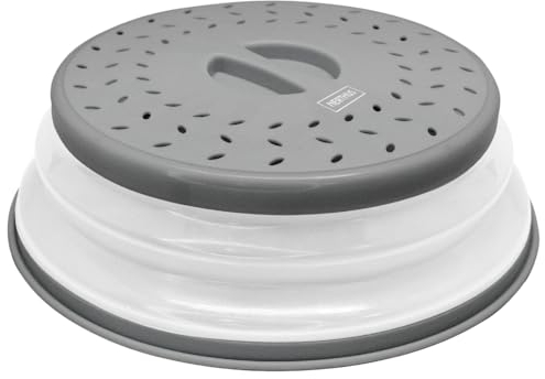 NERTHUS FIH 1300 Coperchio pieghevole multifunzionale per microonde con protezione antispruzzi e cestino di scarico per frutta e verdura, colore grigio