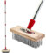 Wire Broom Scrubbing Brush with Long Handle, Deck Scrub Brush, Stiff Metal Bristle Outdoor Floor Scrubber, Patio Brushes for Cleaning Moss, Tough Stain on Garden, Garage (Red)