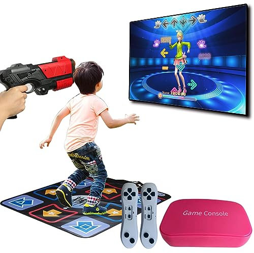 Damcoola Console de Jeu TV rétro avec 100 Jeux - Système de Jeu vidéo pour Enfants et Adultes - avec Jouet AR Gun Game Toy, 200 chansons de Tapis de Danse, Prise TV Plug & Play, Manette de Jeu 2,4 G,