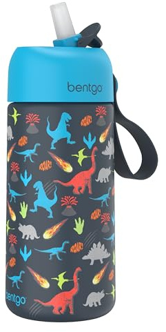 Bentgo® Kids Stainless Steel Insulated Water Bottle - Leak-Proof; Keeps Cool for 12 Hours; Durable, BPA-Free, Dishwasher Safe 14 oz. Cup for Ages 3+ for School/Sports/Daycare (Dinosaur)