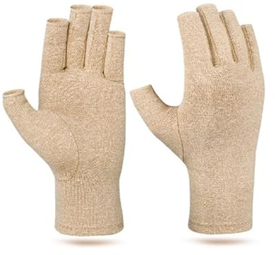 BrightGlow 2 par artrit handskar reumatiska kompressionshandskar kompression handskar fingerlösa handskar unisex grepp vantar bomullshandskar fingerlösa handskar, Hudfärg, M