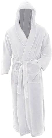 Flanell-Bademantel für Herren, Waffel-Bademantel für Herren, einfarbig, Flanell-Pyjama mit Taschen und Gürtel, Schlafmantel, m, gemütlich, lockere Passform, Winter-Bademantel, weiß, L