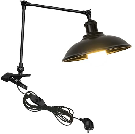 FSLiving Retro Klemmleuchte,1 Packung Leselampe mit 2,5 m Kabel, Dimmbar Schwarz Nachttischlampe,Augenpflege Schreibtischlampe für Büro Heimgebrauch, E27 Lampenhalterung - TB2775
