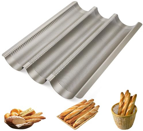 Generisch Baguette-Backblech, Baguetteblech für 3 Baguettes, Baguetteformen Zum Backen 38,5 x 28,5 cm, Baguetteform mit Antihaftbeschichtung, Backform Für Baguette, Baguette Blech Gold