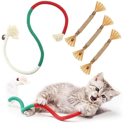 CATOR 4 Piezas set Hierba Gatera Juguete, Juguete para Gatos Cuerda para Morder, Masticar Palos Gato, Juguete Cuerda Gato, Cuerda Dental para Gato
