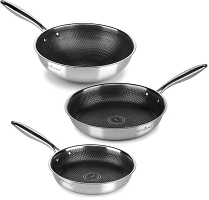 Rosmarino HexaPro 3.0 - 2 padelle e wok – 3 pezzi, diverse dimensioni, in acciaio inox e alluminio