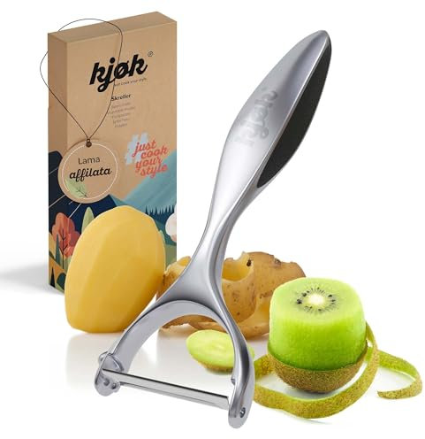 kjøk Pelador de verduras profesional - Pelador ancho con hoja de acero inoxidable con mango de aleación de zinc - Innovador utensilio de cocina