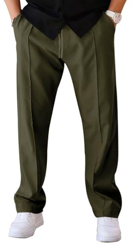 WINKEEY Pantaloni Uomo con Tasche Pantaloni Tuta Casual a Vita Elastica Moda Gamba Dritta,Verde Militare L