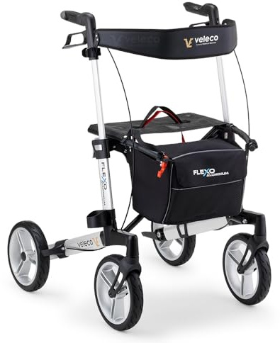 Rollator Pieghevole in Alluminio Veleco Flexo a 4 ruote, robusto e leggero (Argento)