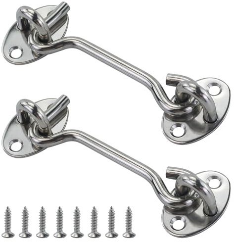 Lot de 2 crochets tempête en acier inoxydable avec œillets - Crochets de porte en acier inoxydable - Avec 8 vis de montage (10,2 cm)