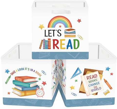 Clastyle Set di 3 Cubi Portaoggetti Ripiegabili Apprendimento Kallax Contenitori Maniglia per Scaffale Scatole Portaoggetti Genitore per Libro Giochi,Libro Arcobaleno,30x30x30 cm