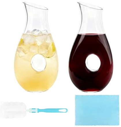 PEDOBALI 2 Pcs 48 Oz Wine Decanter Carafe, Clear Pierced Decanter, Glass Juice Pitcher Jar, Glass Beer Carafes, for Birthdays, Weddings, Parties, Family Gatherings