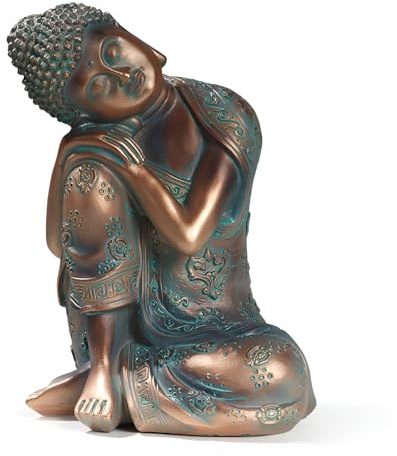 PAEFIU 22 cm Schlafender Buddha Figur, Sitzender Buddha Ornamente, Südostasiatischen Stil Kleine Buddha, Harz Handgemalte Tischdeko Meditation Deko, für Garten, Terrasse, Deck, Veranda