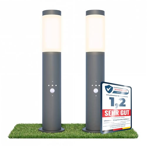 linovum 2x BOSEA-B Wegeleuchte mit Bewegungsmelder anthrazit - Standleuchte für E27 Pollerleuchte 50cm Gartenlampe IP44 Dämmerungssensor