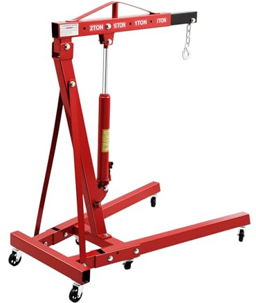 Motorkran 148 x 90 cm, 2-tons vikbar motorlyftare, kranvagnslyftare, kraftigt kolstål med 6 järnhjul för bilreparationer, verkstäder, garage (röd)