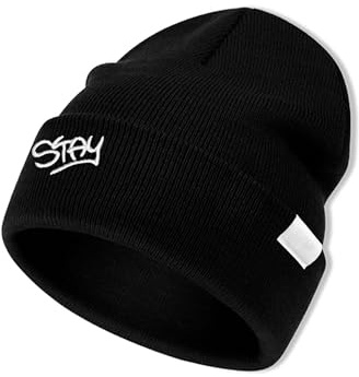 Roffatide KPOP Stray Kids stickad mössa med broderi varm mössa för stay perfekt som julklapp eller vintergåva, svart, 54-62