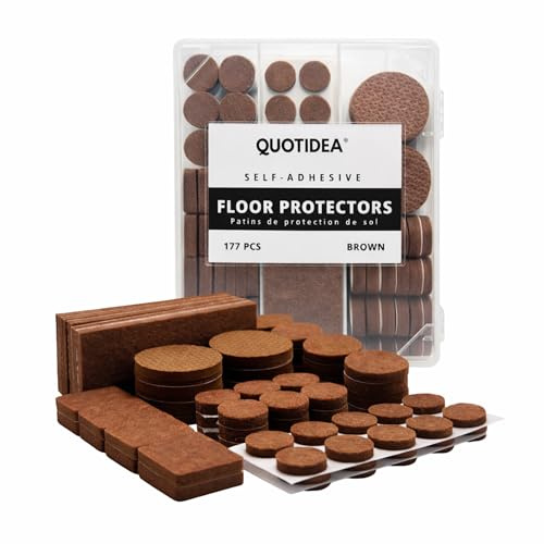 Patins de Protection de Sol en Feutre Auto-adhésifs – 177 pièces, Formes et Tailles Assorties – pour Meubles – Quotidea (Marron)