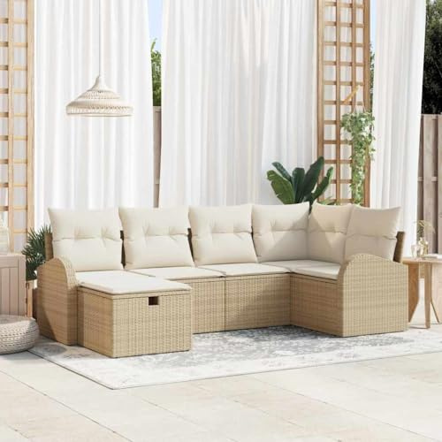 Frdhee Set di 6 mobili da balcone, mobili da giardino, beige e crema, 234 x 124 x 85 cm, gruppo panca angolare per balcone, terrazza, cortile