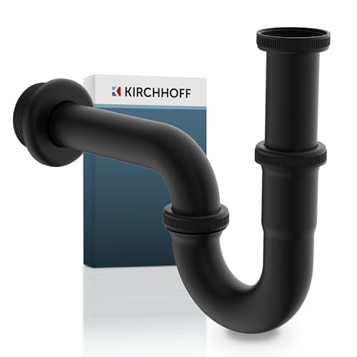 KIRCHHOFF Siphon schwarz Waschbecken, Siphon aus hochwertigem Edelstahl schwarz SUS 304, Ablaufgarnitur Waschbecken schwarz, Syphon Waschbecken schwarz, Siphon mit Gummirosette und Montageanleitung