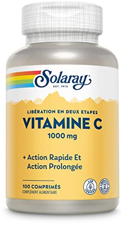 SOLARAY Vitamine C 1000mg | Libération Deux étapes, Action Rapide et prolongée | 100 comprimés