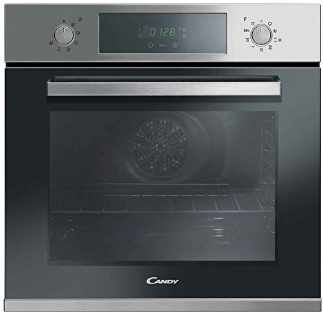 Candy FCP626XL/E, Horno Pirolítico, 70L, Ventilador de Enfriamiento, Aquálisis, Convección + Ventilador, 9 Funciones, Temporizador, Display táctil y Mandos Push&Pull, Puerta 3 Cristales, Inox y Negro