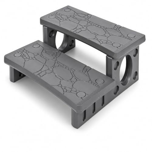 XtremepowerUS Marchepieds antidérapants multi-usages en 2 étapes pour spa, jacuzzi, camping-car, spa, bain à remous, baignoire, piscine (gris)
