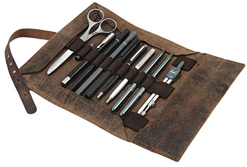 Jahn-Tasche - Stylische Stifterolle/Rollmäppchen Größe L aus Büffel-Leder, Braun, Modell 015