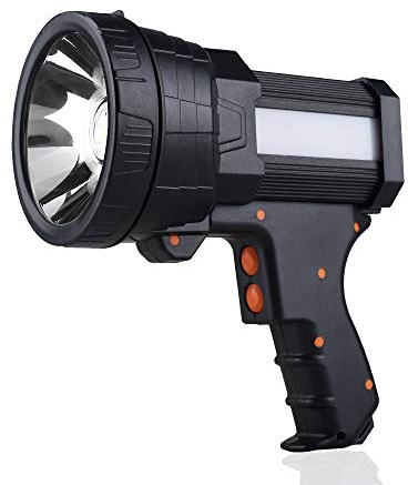 YIERBLUE Rechargeable Spotlight, Super Bright 1000,000 LM LED Flashlight, 10000mAh Long Lasting Large Flashlight with Foldable Tripod, Black