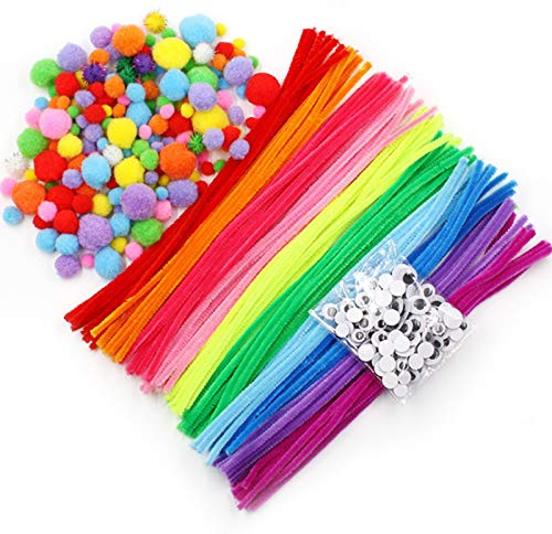 emlstyle Pfeifenreiniger-Bastelset, Pluesch Bunte Mini Pompons, Kulleraugen, für Handwerk