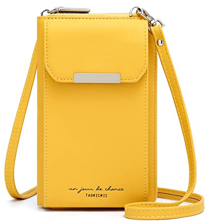 REETEE Handytasche zum Umhängen Damen Handy Umhängetasche mit Geldbörse PU Leder Handy Schultertasche Damen Geldbeutel Klein Crossbody Tasche Handy mit Kartenfächer Passt Handy unter 6,5 (Gelb)