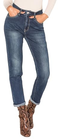 Nina Carter P189 Mom Fit Pantalon en jean pour femme, taille haute, coupe droite, look usé, XS