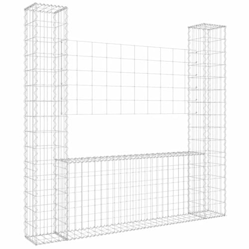 Panier de gabion en forme de U avec 2 poteaux Fer 140x20x150 cm