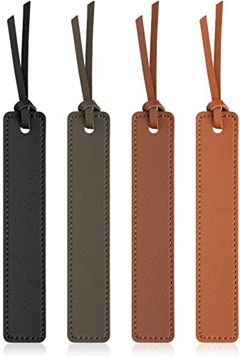 Leezmark 4 Stück Leder-Lesezeichen, klassisch genähtes Lesezeichen, Lesezeichen mit Lederseil, Lesezeichen, Lesegeschenke für Buchliebhaber, Leser, Lesezeichen für Männer und Frauen